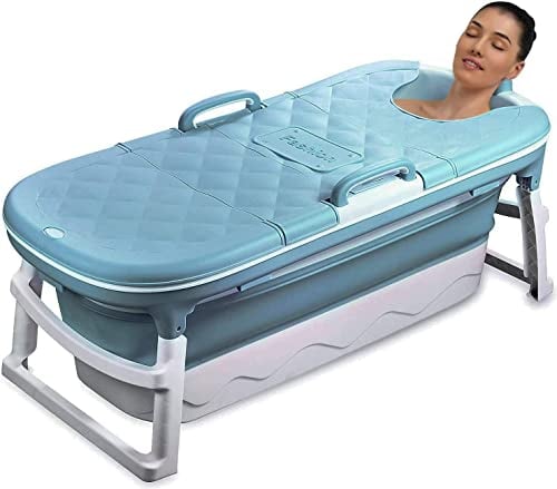CRS Bañera plegable para adultos, XXL, 138 x 62 x 52 cm, plegable, ideal para pequeños cuartos de baño, plegable, portátil, para colocar de pie, color turquesa