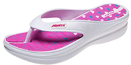 JOMIX Chanclas Mujer Verano Sandalias de Dedo con Cuña Piscina Mar Playa Zapatillas Casa Chanclas de Goma EVA, Blanco Fucsia, 40 EU