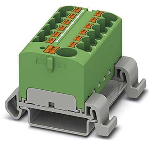PHOENIX CONTACT PTFIX 10/12X4-NS35A GN Verteilerblock, 800 V, 32 A, Anzahl der Anschlüsse 13, Querschnitt 0,2 mm² - 6 mm², AWG 24 - 10, Breite 46,3 mm, Grün, 8 Stück