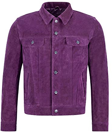 Smart Range Leather TRUCKER Giacca in pelle da uomo Viola SUEDE Classic VERA PELLE JACKET 'S1280 (M)