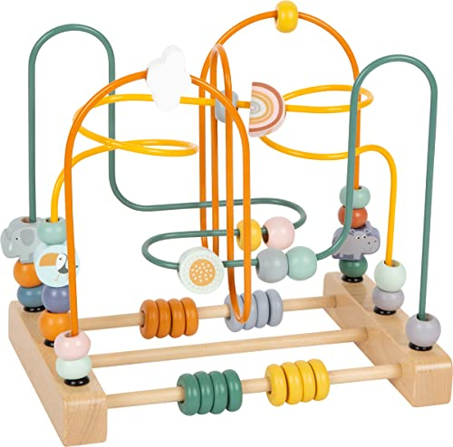 small foot Motorikschleife Safari aus Holz, Motorikspielzeug für Kinder, mit 3 Metallschleifen, ab 12 Monaten, 11956