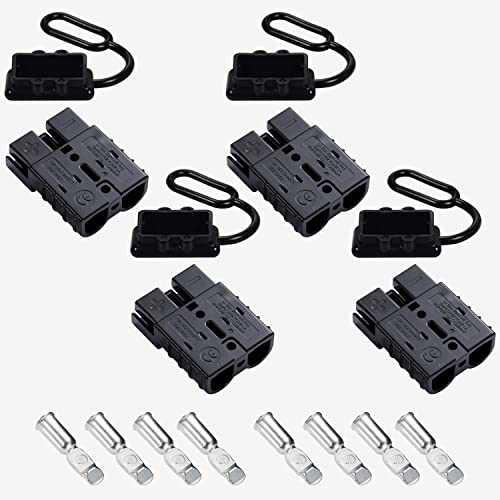 GTIWUNG Batterieanschluss 50A Stecker, 600V Anhängerkupplung für Seilwinde, Quick Connect Batterie Akku Steckverbinder Schnellanschluss Stecker mit Staubschutzkappen für Auto, Wohnmobil, Schwarze