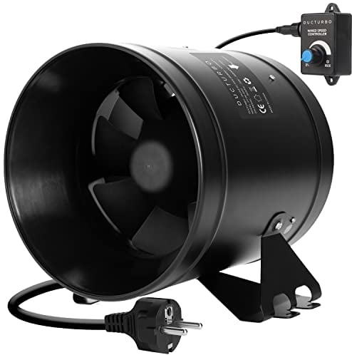 DUCTURBO Rohrventilator 200mm Regelbar, 1205m³/h Inline-Kanalventilator Abluftventilator Ideal Rohrlüfter für Wachstumszelte, Belüftung und Abluftgebläs