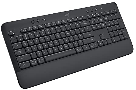 Logitech Signature K650 Comfort Full-Size Wireless Keyboard with Wrist Rest, BLE Bluetooth or Logi Bolt USB Receiver, Deep-Cushioned Keys, Numpad, Compatible with Most OS/PC/Window/Mac - Graphite