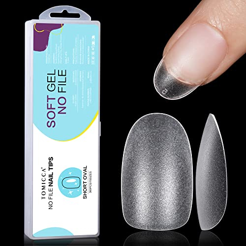 TOMICCA Oval Kurze Nagel Tips-Nageltips,Soft Gel Tips Full Cover Nail Tips Pre-Shaped Matt kunstnägel Gelly Tips für Gelnägel-360 Pieces 15 Sizes