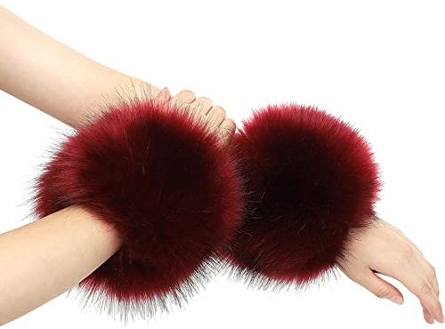 Poignets en Fausse Fourrure, Asudaro 1 Paire Poignets en Peluche Douce pour Femme Manchettes en Fausse Fourrure De Renard pour Femme Poignets en Fausse Fourrure Moelleux pour Mascarade De Noël