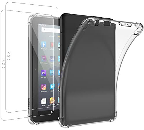 Funda para Amazon Fire HD 8/8 Plus/8 Kids/8 Kids Pro 2022 + 2 x Cristal Templado, Weideworld Ultra Fina Silicona Transparente TPU Carcasa Airbag Anti-Choque Anti-arañazos Case