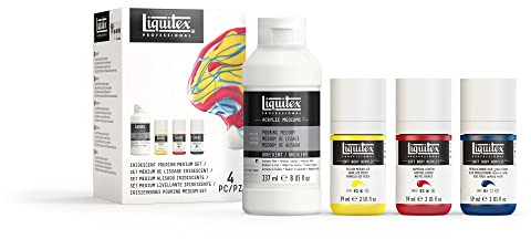 Liquitex 3699437 Soft Body Technik Set - cremige, hochpigmentierte Acrylfarben mit hoher Farbbrillanz, trocknen seidenmatt auf, Set - 3 Acrylfarben & 1 Gießmedium in glänzend