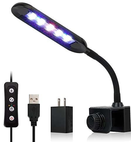 Hygger Nano Tank Mini Clip-on Aquarium Light with White Blue Red LEDs - 5 Brightness Levels, Built-in Timer, 6W USB Power (Include Power Plug)