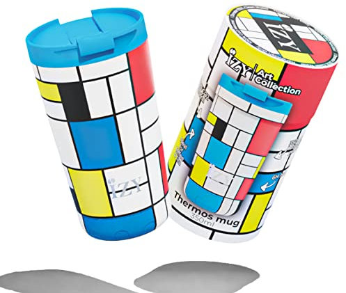 IZY Trinkflasche, Drucke, Gerrit Rietveld, Wasserspende, Thermoskanne, Kaffeebecher to go, Thermobecher, BPA-frei, Trinkflasche aus rostfreiem Stahl, Heiß oder kalt für 12 Stunden, 350 ml