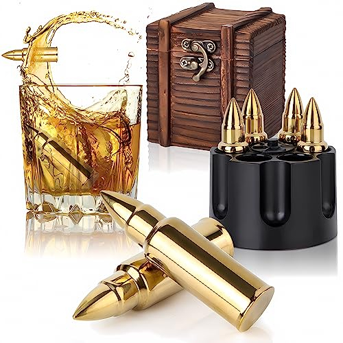 Eligara Whisky Steine Geschenkset für Männer, Holzkiste [6 Stück] | Wiederverwendbare Edelstahl Whiskey Ice Cubes Metall Kühlsteine, Scotch Geschenke für Ihn Vater Freund Ehemann