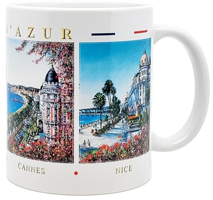 DESSAPT Arts - Côte d'Azur - Nice, Cannes, Monaco, Monté-Carlo - Mug céramique 325ml - Tasse-Cadeau Unique avec les Magnifiques Paysages de la Côte d'Azur - Imprimé en France - Blanc Brillant