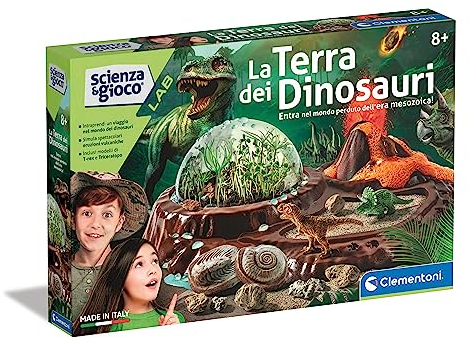 Clementoni - 19340 - Scienza e Gioco Lab - La Terra dei Dinosauri - Kit Paleontologia, Botanica e Geologia, Laboratorio Scientifico Bambini 8 Anni, Gioco Dinosauri, Vulcani, Terrarium, Made in Italy