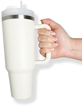 40oz Stainless Steel Double Wall Vacuum Insulated Tumbler with Straw and Lid, Travel Mug with Handle, Large Water Bottle (Cream)