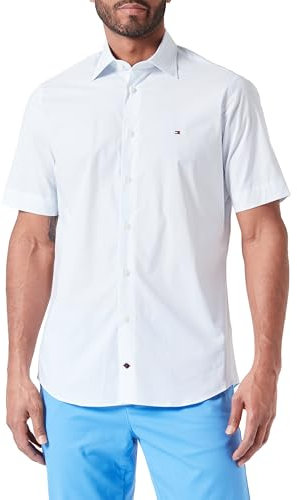 Tommy Hilfiger Men Short-Sleeve Shirt, Blue (Optic White/Light Blue), 39