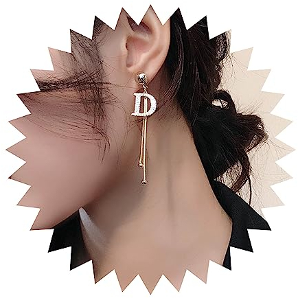Yienate Lange Quaste Brief Tropfen Ohrringe - Vintage Gold Anfängliche D Strass Baumeln Erklärung Charme Buchstabe D Hochzeit Prom Kristall Quaste Schmuck Für Frauen