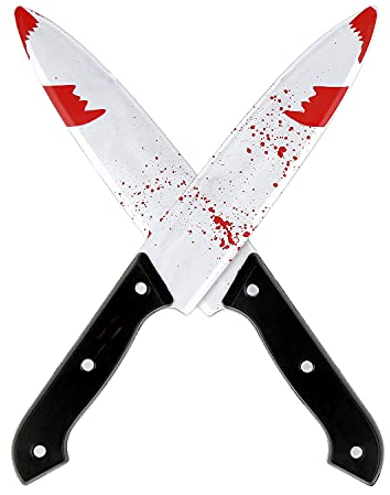 SULOLI 2 Stück Blutverschmiertes Messer Halloween Fake Messer(30.5x4CM),Psychopath, Mörder, Accessoire, Karneval, Mottoparty, Halloween,Cosplay
