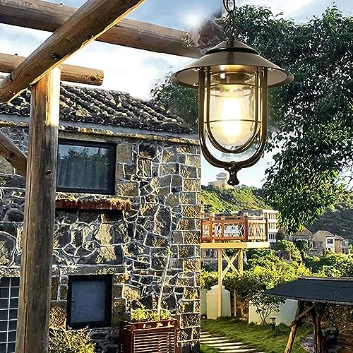 Mengjay Outdoor Höhenverstellbar Pendellampe Retro Außen/Innen Hängeleuchte Schwarz Wasserdichter IP23 Aluminium Glas Lampenschirm Pendelleuchte für Garten Flur Balkon Pavillon Villa Trauben Rahmen