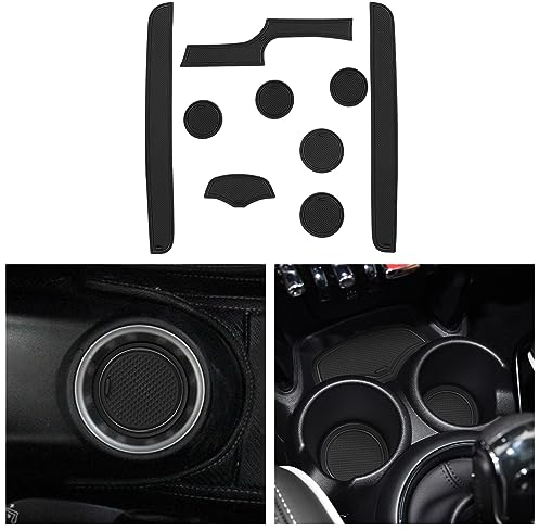 CDEFG Compatible with MINI Cooper F56 Facelift Rubber Mats, Non-Slip Mats Centre Console Anti-Slip Cup Drink Holder Rubber Mat Armrest Storage Pads Door Slots Car Interior Accessories(Black)