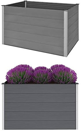 LAPOOH Garten-Hochbeet, Pflanzkübel, Kräuterbeet, Hochbeete-kit, Schneckenzaun, Pflanztrog, Pflanzgefäße, Pflanzfolie Für Hochbeet,Teichbecken, WPC 150x100x91 cm Grau