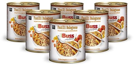 Buss Pasta Gerichte - Fusilli mit köstlicher Bolognese Sauce - Nudeltopf mit Fusilli in Bolognese Soße mit Hackfleisch - Schnelle Fertiggerichte zum Aufwärmen in Mikrowelle & Topf - 6 x 800g