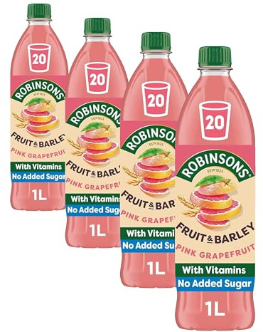Robinsons Fruit and Barley - Real Fruit Squash, Low Calorie - Pink Grapefruit - 1 Litre, 20 Servings (Pack of 4)