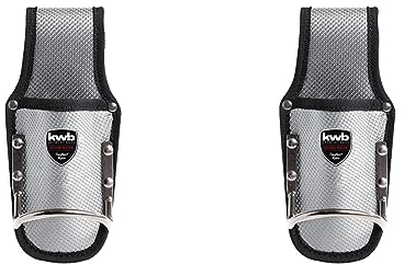 kwb Messertasche mit Hammerhalter in Silber/Schwarz, Werkzeugtasche aus Nylon für den Gürtel mit Bügel für Hämmer und Metallclip für den Gürtel (Packung mit 2)