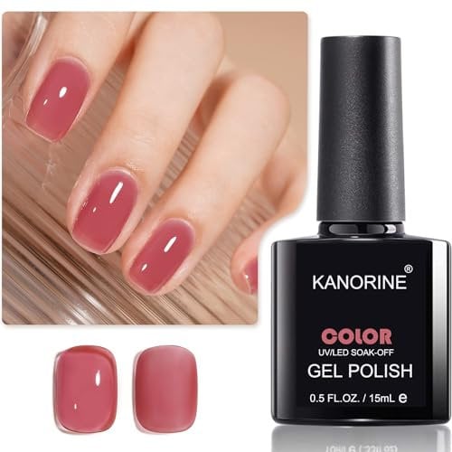 Kanorine Nude Gel Nail Polish, Sheer Burgundy, UV LED Light Cure for Nail Art DIY Gel Polish