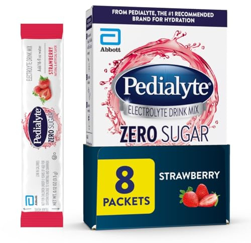 Pedialyte Electrolyte Drink Mix With Zero Sugar | Hydration With Key Electrolytes | Low in Calories | Strawberry, 8 Powder Packets