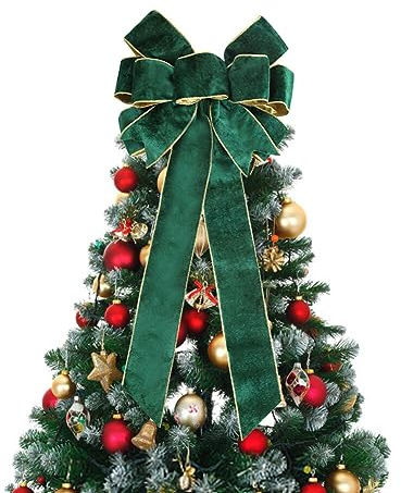 iSpchen 60 cm Weihnachtsschleifen, Samt Bänder Groß Schleife Weihnachtsbaum Schmücken, Weihnachtskränze Hängende Dekoration für Türen und Fenster,Grün