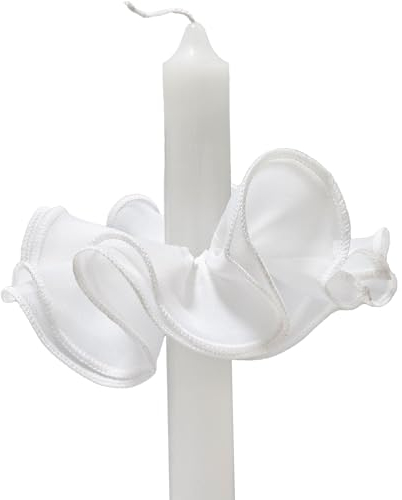 6 Stück Tropfschutz Kommunionkerze mit 12cm Durchmesser | Tropfenfänger für Kerzen (3-5cm) | Weiße Kerzenröcke für Taufe, Hochzeit & Kommunion