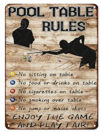 Vintage Room Rules Metallschild Billard Pool Tisch Regeln Blechschild Lustiges Männerhöhle Dekor Zubehör Retro Blechschilder für Zuhause Schlafzimmer Garage Bar My Rules 20,3 x 30,5 cm