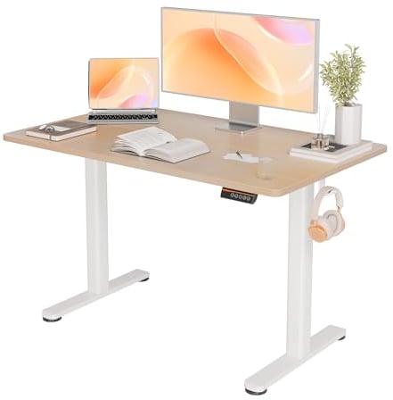 Morsut Electric Standing Desk 120x60 cm, Height Adjustable Desk with Cable Management, Computer Desk Sit/Stand with Memory Function and Collision Protection, Beige