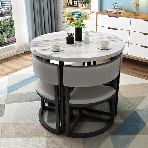 Juego de mesa de comedor de 5 piezas, mesa redonda extensible, mesa comedor con sillas 4, conjunto mesa y sillas cocina, mesa de cocina moderna for 4 personas en restaurante, elegante diseño redondo (