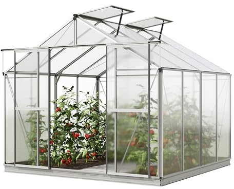 GFP Gewächshaus Orchidee 4 Alu-Rahmen 256 x 256 cm Polycarbonat Platten - mit Fundamentrahmen & automatischem Fensteröffner Transparent