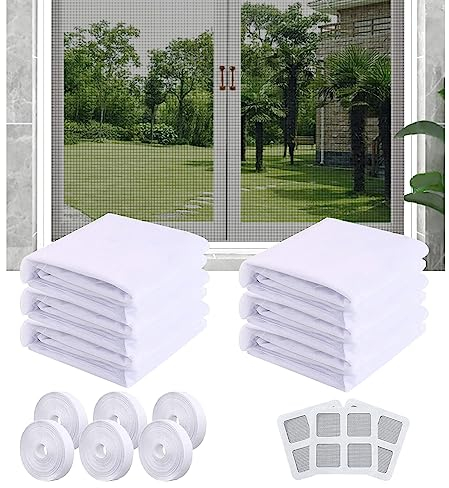 Amebleak 6 Stück Fliegengitter Fenster, 150x130cm Insektenschutz Fenster mit 6 Rollen Selbstklebend,Moskitonetz für Fenster, Netz für Schützen die Familie vor Insekten(Weiß)