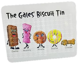 Personalised biscuit tin with family names and a choice of biscuit characters perfect storage for biscuits and treats rectangle tin large size