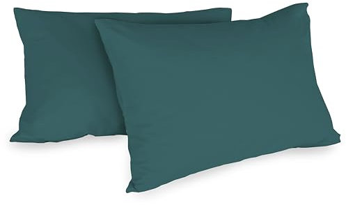 Zer0bed, Paar Kissenbezüge aus Baumwolle, 52 x 80 cm, Petrol, 2er-Set, einfarbig, 100% Baumwolle, Kissen für Bett, Hotelverschluss