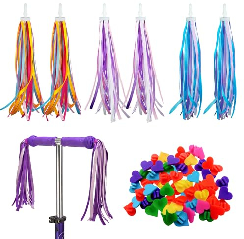SYEYCW 3 Paare Fahrradlenker Quaste Luftschlangen, mit 35 Stück Bunten Fahrradspeichen Fahrrad Zubehör Kinder, Kinderroller Laufrad Zubehör, Bunten Fahrradspeichen Fahrrad Zubehör Kinder