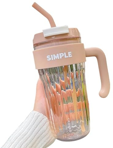 GLYLFQZJ Botella de agua de 920 ml, vaso de agua de plástico, grande, portátil, con asa, para deportes, fitness, botella de agua Kawaii, vaso de 920 ml, café