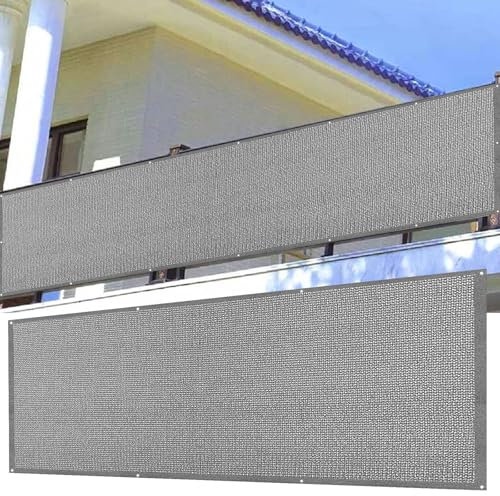 Balkon Sichtschutz mit Ösen 80 x 375 cm HDPE Atmungsaktiv Balkonschutz Balkonabdeckung Reißfest, mit Ösen Kabelbinder Sichtschutz für Garten Balkon Terrasse, Grau
