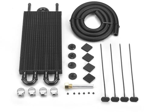 ZHSYMX Radiatore dell'olio della trasmissione universale 5/16, tubo a 4 passaggi e kit di raffreddamento dell'aletta in alluminio nero