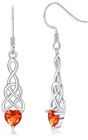 Adramata Silber 925 Ohrringe Hängend - Geburtsstein Vintage Keltische Knoten Herz Tropfen Statement Anhänger - Geschenke für Frauen