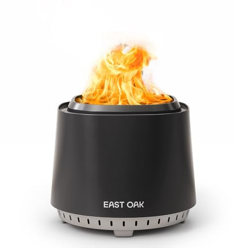 EAST OAK Camber Rauchfreie Feuerstelle für Terrasse, 304 Edelstahl, Holzkamin mit Schürhaken, Ständer und abnehmbarem Aschekasten für Camping