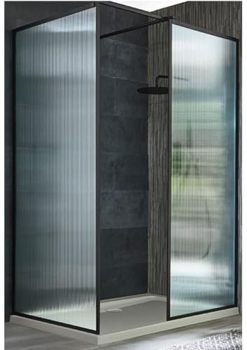 Milano Florence Black Corner Fluted Glass Framed Shower Enclosure White Tray - 1400mm x 700mm