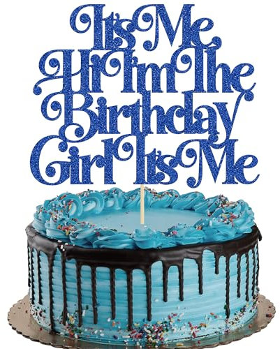 Gyufise 1Pc It's Me Hi I'm the Birthday Girl Cake Topper Pick Decorations for Music Singer Funny Girl Party Cake Decorations Deep Blue