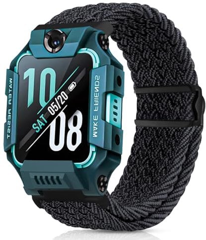 Hexasider Kinder Armband Kompatibel mit Watch Phone Z7/Z6/Z1, Nylon Geflochten Armbänder für imoo Smartwatch Kinder Z1/Z6/Z7 Ersatzbänder für Mädchen Jungen, SchwarzGrau