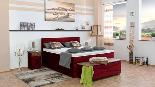 Boxspringbett Dion 240x220, VS-Weinrot, 7-Zohnen Taschenfederkernmatratze, Ergoflex - Inklusive Aufbau - Deutscher Hersteller