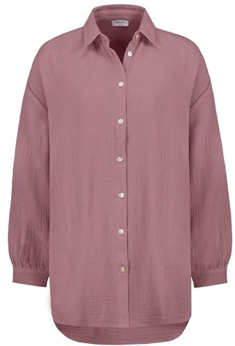 Sublevel Langarm Musselin Bluse mit Kentkragen - Damen Muselin Oversize Bluse, Baumwolle, Knopfleiste in verschienden Farben Dark-Rose L/XL
