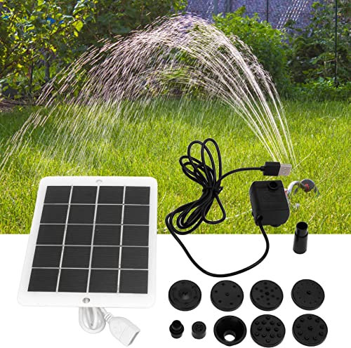 Solare Fontana Kit 3W 5V, 6 Ugelli + Pannello Solare + Pompa Fontana Smart Power Off 120L / H Mini Fontana Solare da Giardino Paesaggistico, per Laghetto per Pesci All'Aperto, Piscine